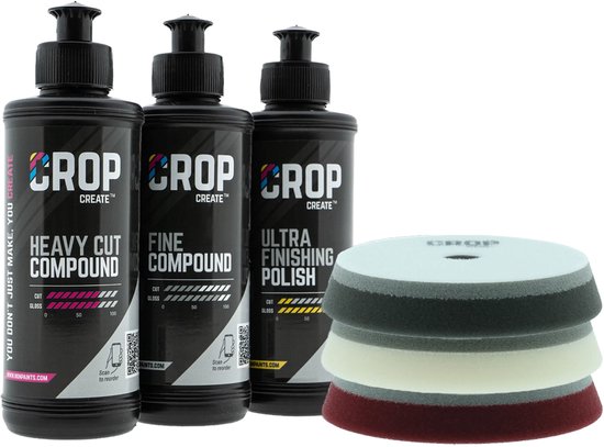 CROP Auto Polijst Set 125mm - Professionele Car Detailing - Heavy Cut, Fine Cut en Ultra Finishing Polish - Complete Polijstschijven Set voor Autoak