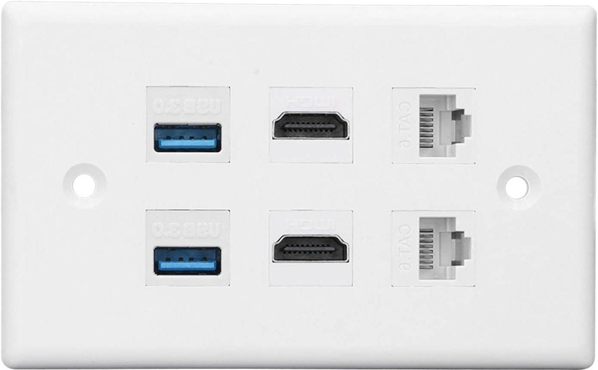 Ethernet Muurplaat - RJ45 Paneel - Kabels Organiseren - 6 Poorten - 129 x 78 x 32 cm - Wit
