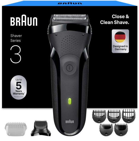 Braun Series 3 300BT Elektrisch Scheerapparaat + Baardtrimmer Opzetstuk - Grijs - Scheerapparaat voor Mannen