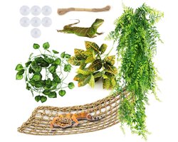 Habitat Decoratie Hammock voor Reptielen - Hangplant Terrarium Accessoires - Kunstplanten en Klimlianen voor Chameleons, Hagedissen, Slangen, Iguana