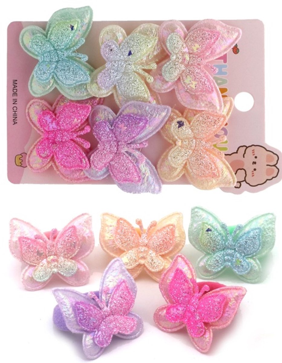 Haarelastiekjes - vlinders - kinderen - 6 stuks