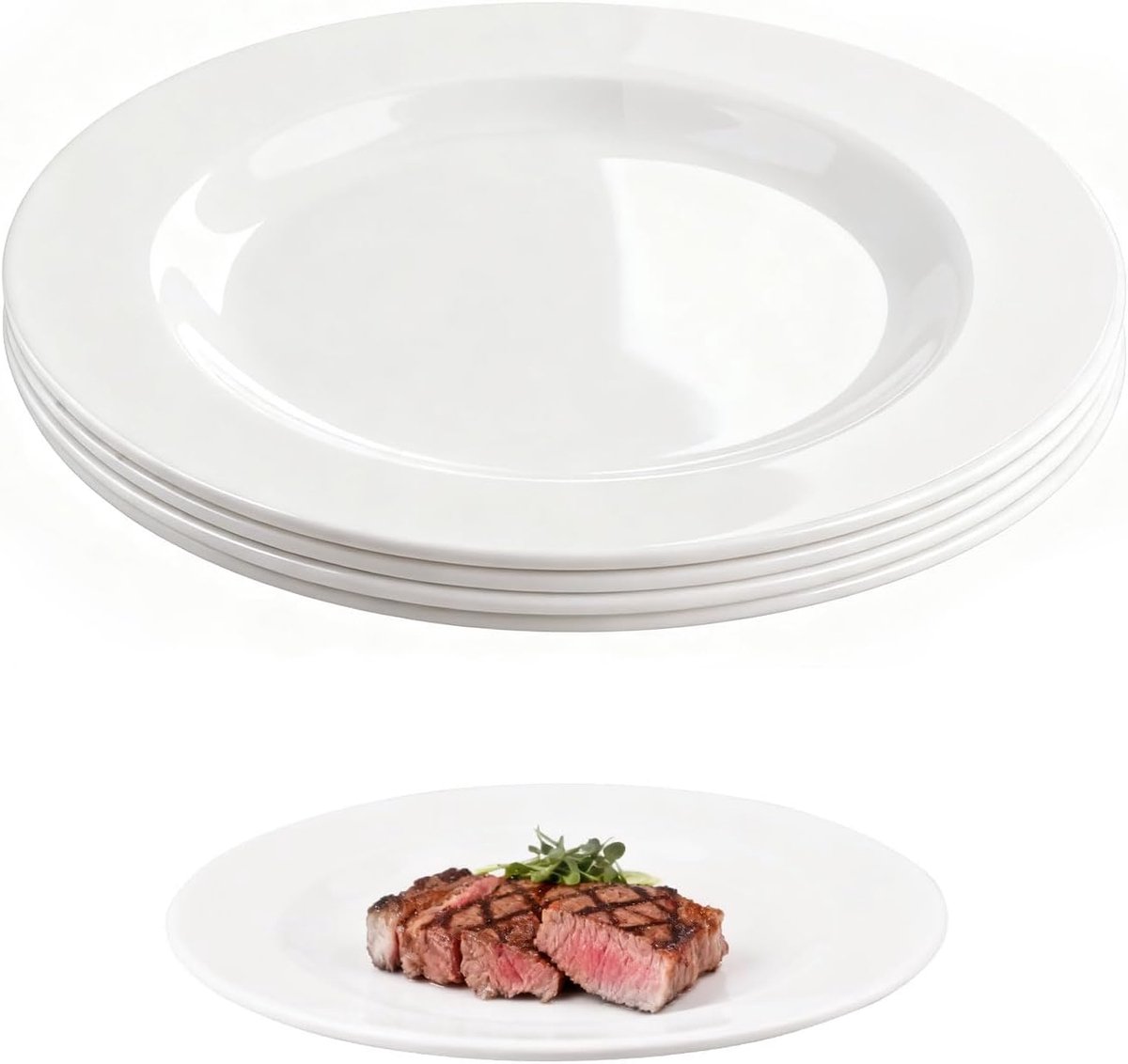 Set van 4 Witte Eetborden van Stevig Melamine Kunststof - Vaatwasmachinebestendig