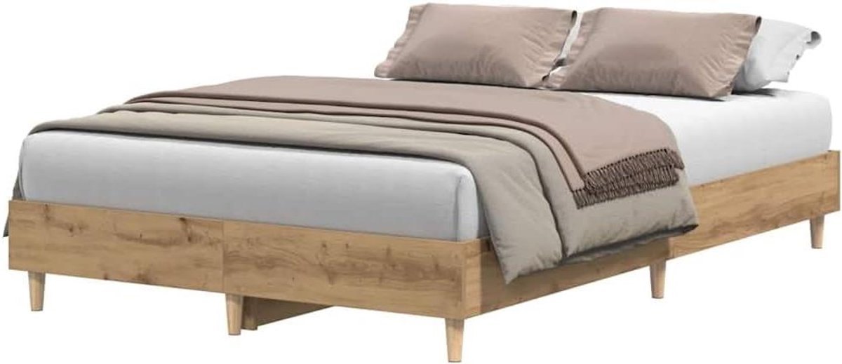 Bedframe Hout - Tweepersoonsbed Bodem - Slaapkamer Inrichten - Lattenbodem Ondersteuning - 140 x 190 cm - Eikenkleurig