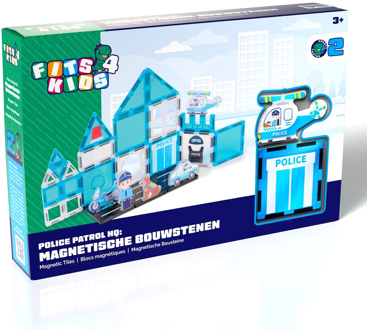 Fits4Kids® Magnetic Tiles - Police Patrol HQ - 28-delig - Magnetisch Speelgoed - Bouwstenen - Montessori - STEM Speelgoed - 3+ jaar