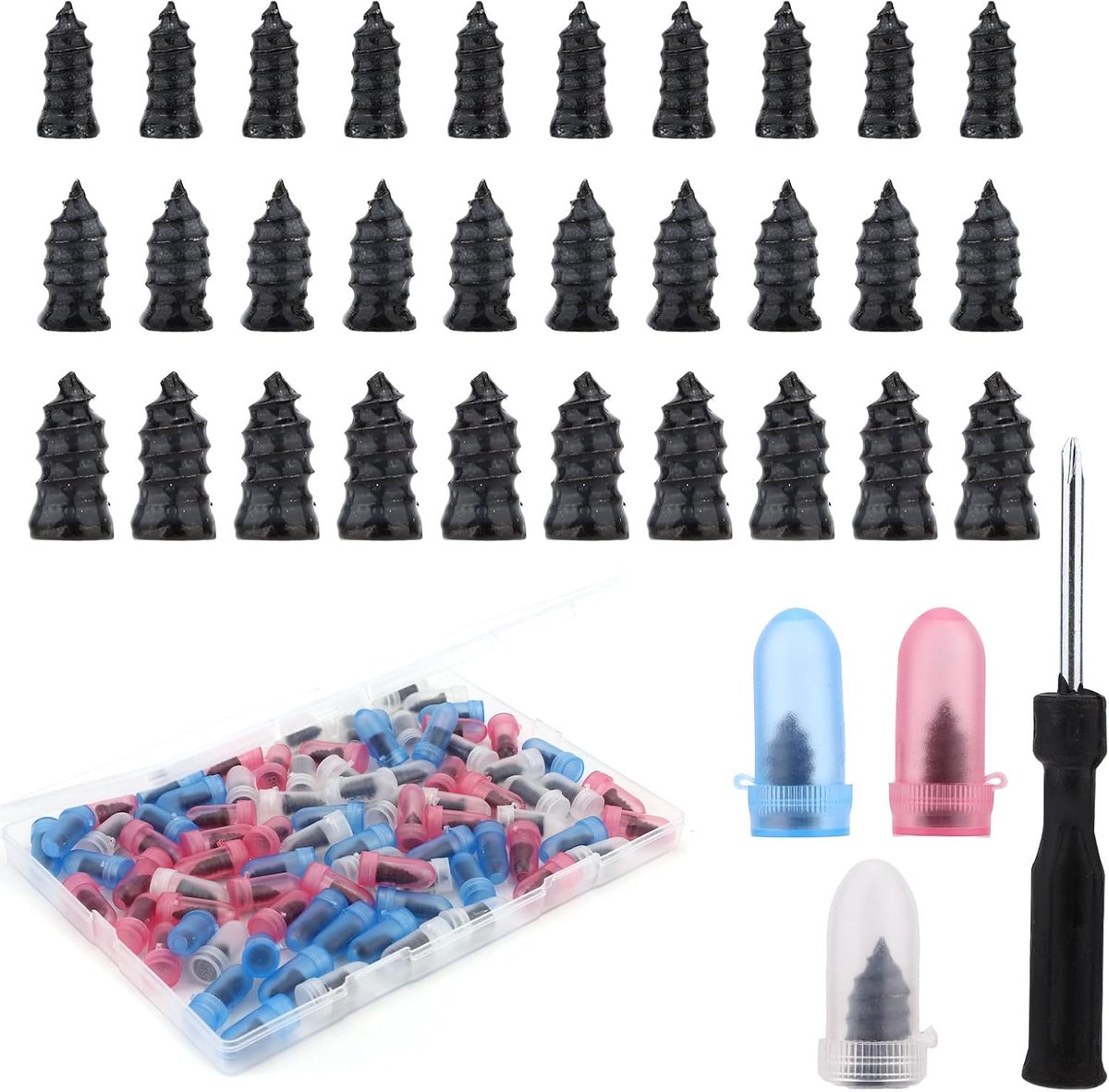 Rubberen Bandenreparatieset - Bandenschroeven Kit - Band Noodreparatie - 3 Maten Inclusief - 85 Stuks - Zwart