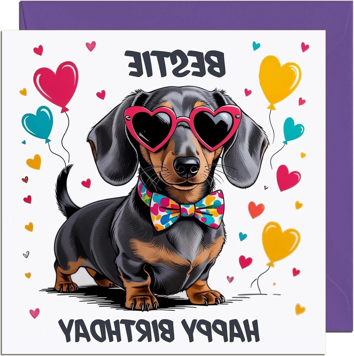 Verjaardagskaart Teckel Hond - Wenskaart Kinderen - Vriend Blij Maken - Gedrukt op 350gsm Karton - 145 x 145mm - Vriend