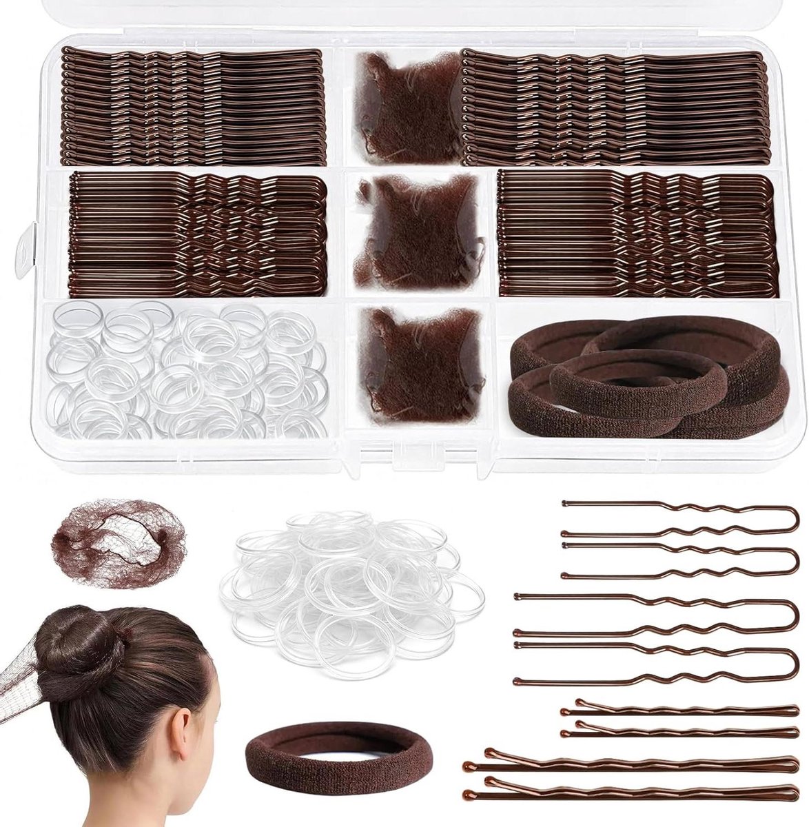 Haarspeldjes Set - Haarclips Pinnen - Haar Styling - Roestbestendig Metaal - 444 Stuks - Bruin