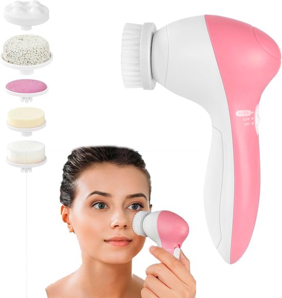 5-in-1 Elektrische Gezichtsreiniger – Diepe Reiniging & Exfoliatie – Gezichtsborstel met 5 Opzetstukken – Verwijdert Make-up & Mee-eters – Massage & Huidverzorging Tool – Voor Alle Huidtypes