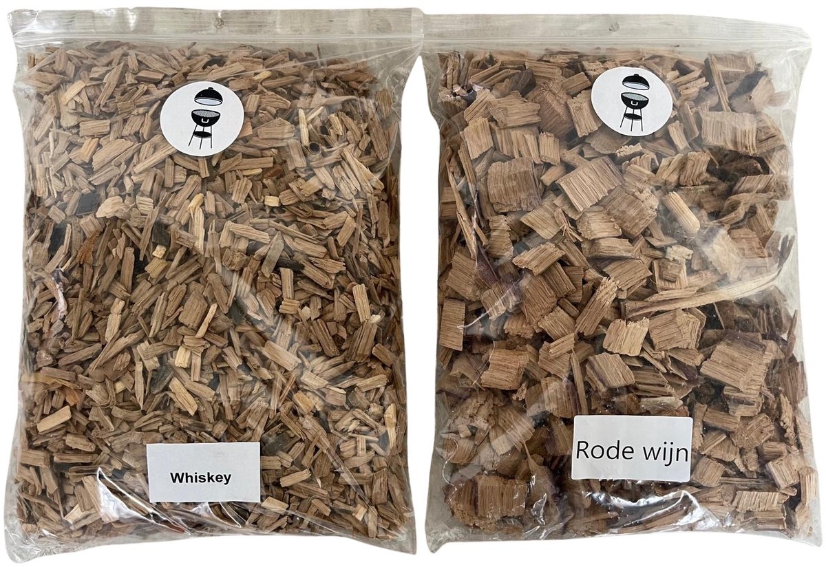 Whiskey snippers / Rode wijn snippers / Rookoven / Rookhout / Rooksnippers / 100 % eiken / 1 kg samen / Kamado / Rookchips / BBQ