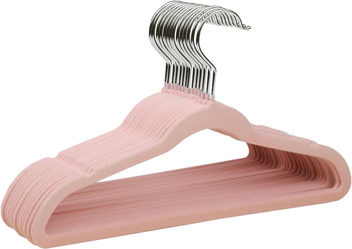 Kinderkleerhangers - Fluwelen hangers - Kleding organiseren - Antislip ontwerp - 14 stuks - Roze