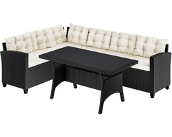 Casaria Loungeset - 6 Personen Eettafel Polyrottan – Crème Zwart