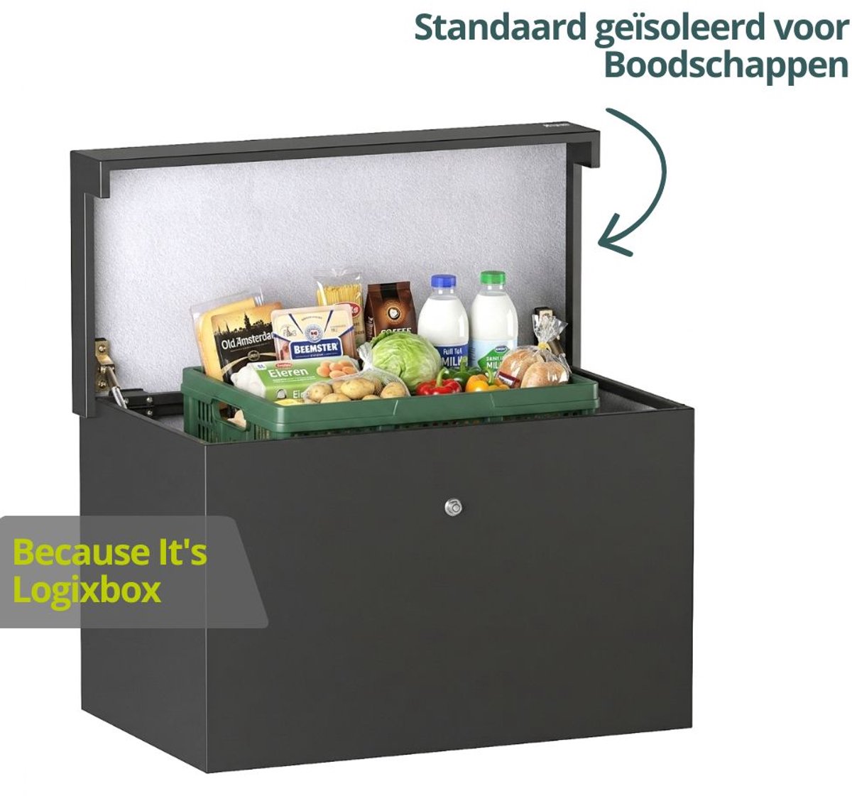 Logixbox - Pakketbrievenbus - XXL Bezorgbox Voor Boodschappen en Kratjes - Topbox XXL - Grijs - 1mm dik staal - Drukslot - voor XXL Pakketten (74 x 45 x 42 cm) -- Géén Bouwpakket --