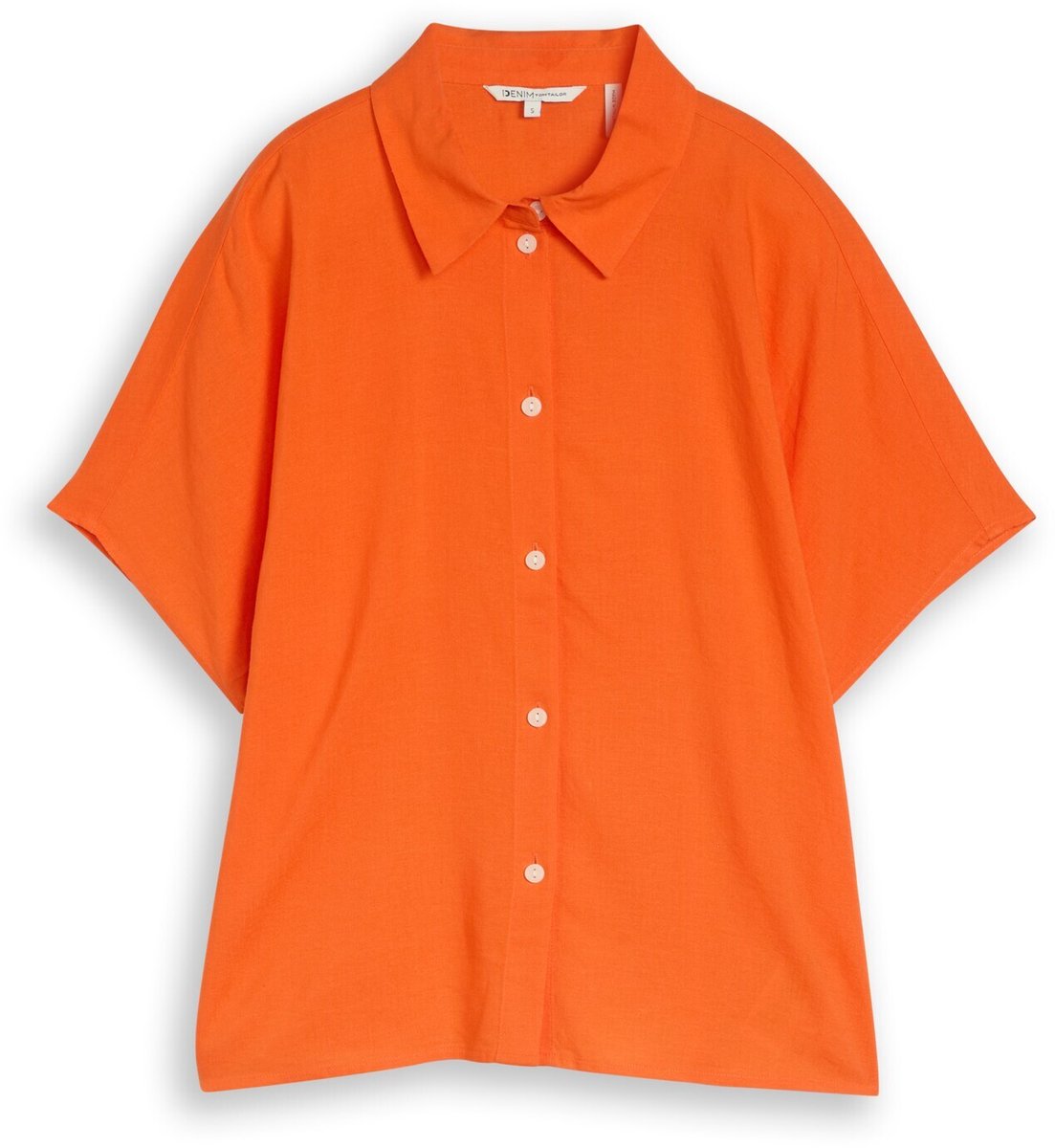 Tom Tailor Denim - Boxy Fit blouse met linnen - Maat XL - Fiery Orange