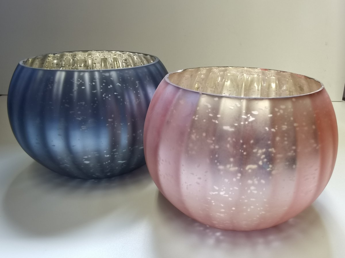 Windlichten - 2 set - Glas - Ø 18 x 13cm - Roze - Blauw - Riverdale