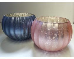 Windlichten - 2 set - Glas - Ø 18 x 13cm - Roze - Blauw - Riverdale