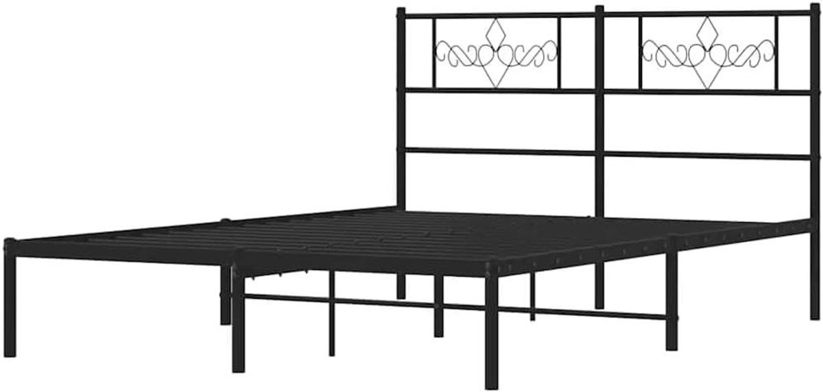 Bedframe Metaal - Bedombouw Hoofdbord - Slaapkamer Inrichten - Robuuste Metalen Constructie - 150x200 cm - Zwart