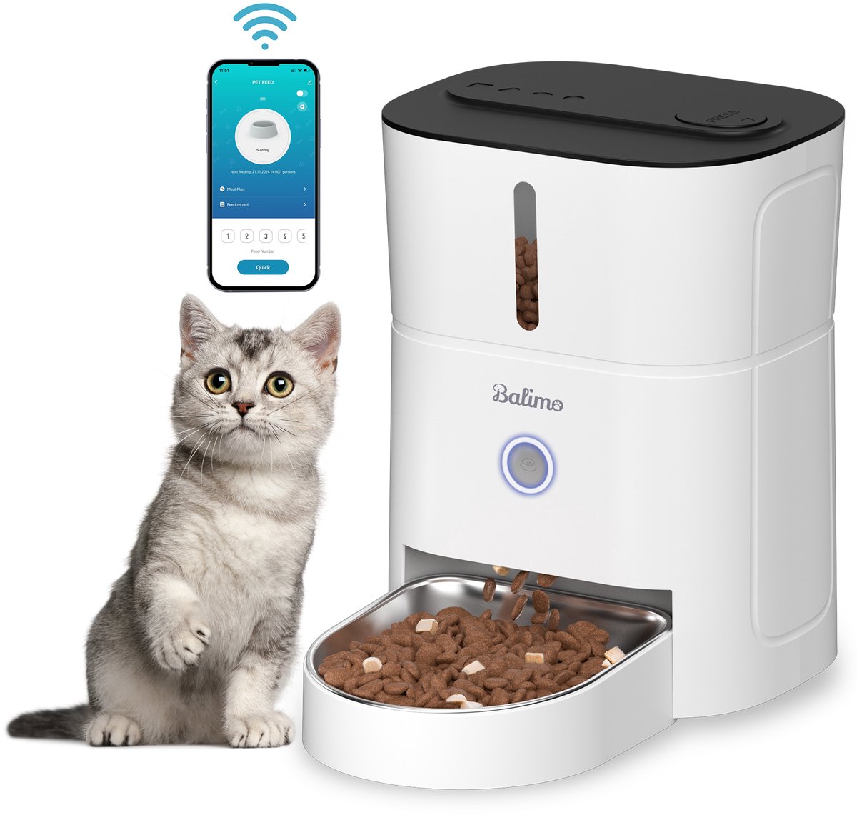 3L Kat en hond Automatische Voerbak - Met WiFi -Veiligheidsslotafdekking - Nauwkeurige Portiecontrole - Wit