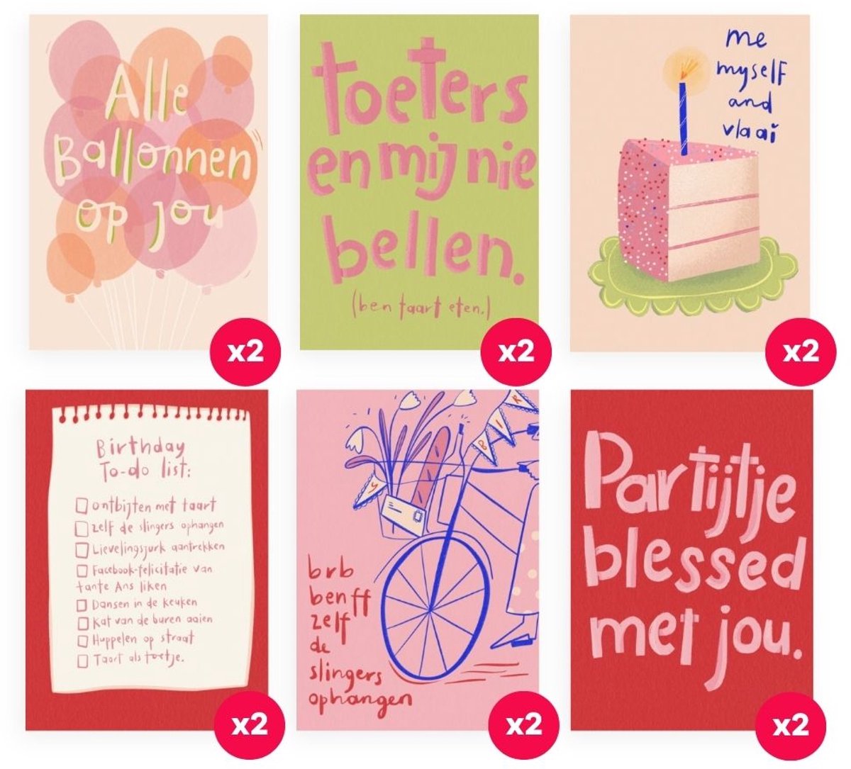Greetz x Julia Koopman - 12 verjaardagskaarten met enveloppen - Verjaardag - Wenskaarten
