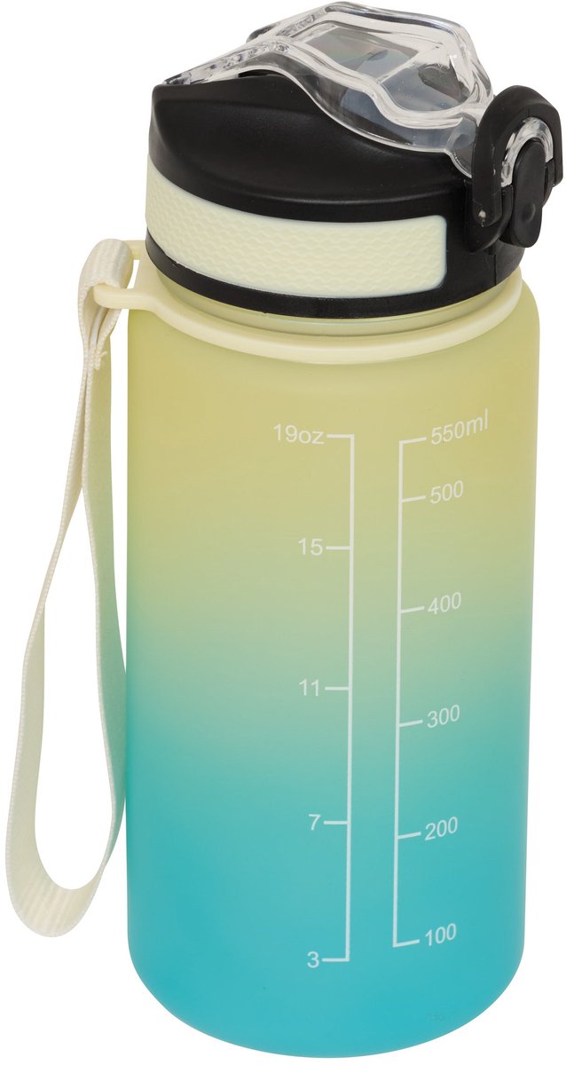 5Five Drinkfles/Sportfles met rietje - 600ml - SMART-dop - Geel/Groen
