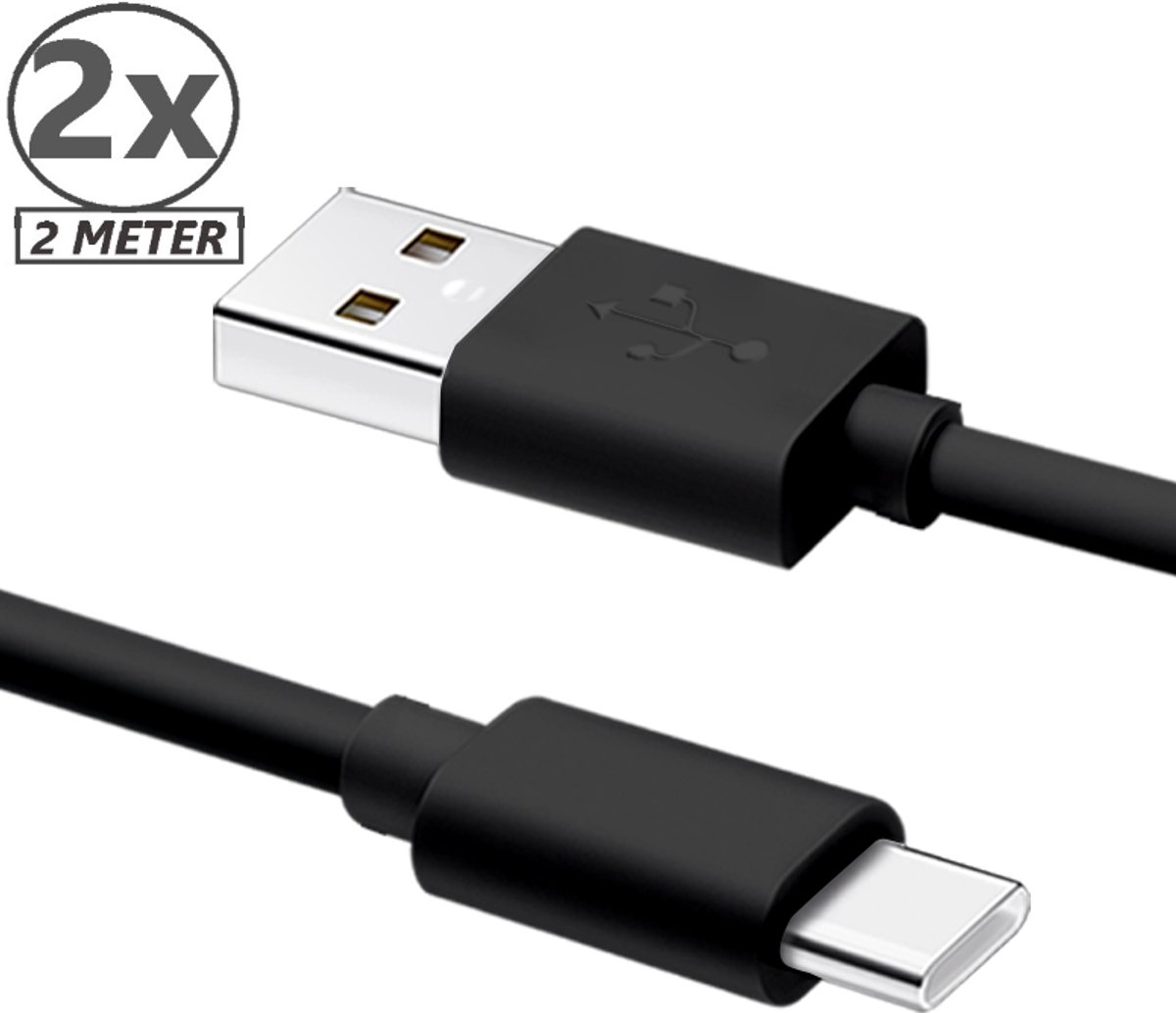 USB A naar USB C oplaadkabel – USB C Kabel – Zwart – Type C Oplader – 2 Meter – 2 Stuks – Geschikt voor alle USB-C Toestellen – Snel Laden – Oplaadkabel