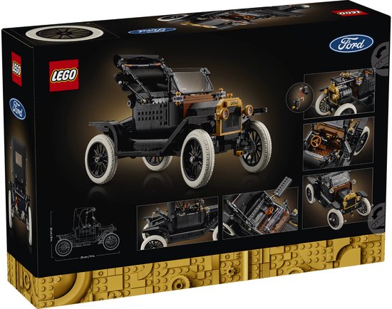 Achterkant van de doos van de LEGO Icons Ford Model T met details.