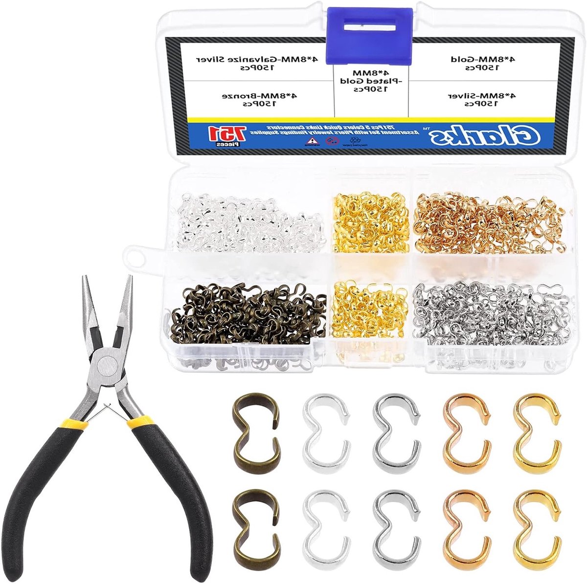 751 Stuks 5 Kleuren 4x8mm Snelle Verbindingen Connectoren voor Sieraden, Kralen en DIY Armbanden en Kettingen