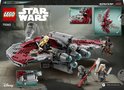 Achterkant van de LEGO Star Wars T-6 Jedi shuttle, met minifiguren en gedetailleerde close-ups.