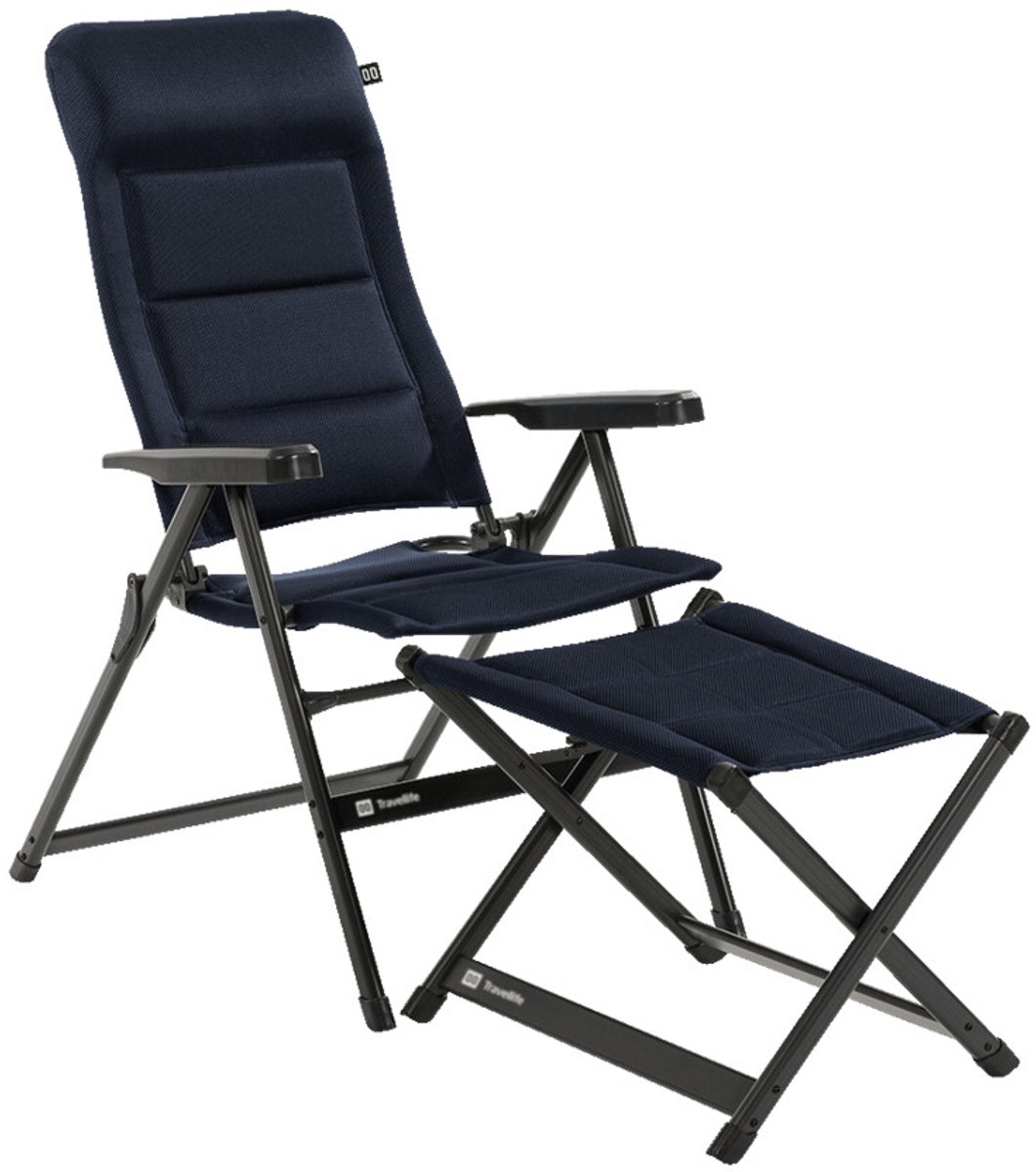 Travellife Barletta Standenstoel Comfort L Blue met Voetenbank - Rugleuning in 7 standen verstelbaar - Met geïntegreerd hoofdkussen - Complete Set