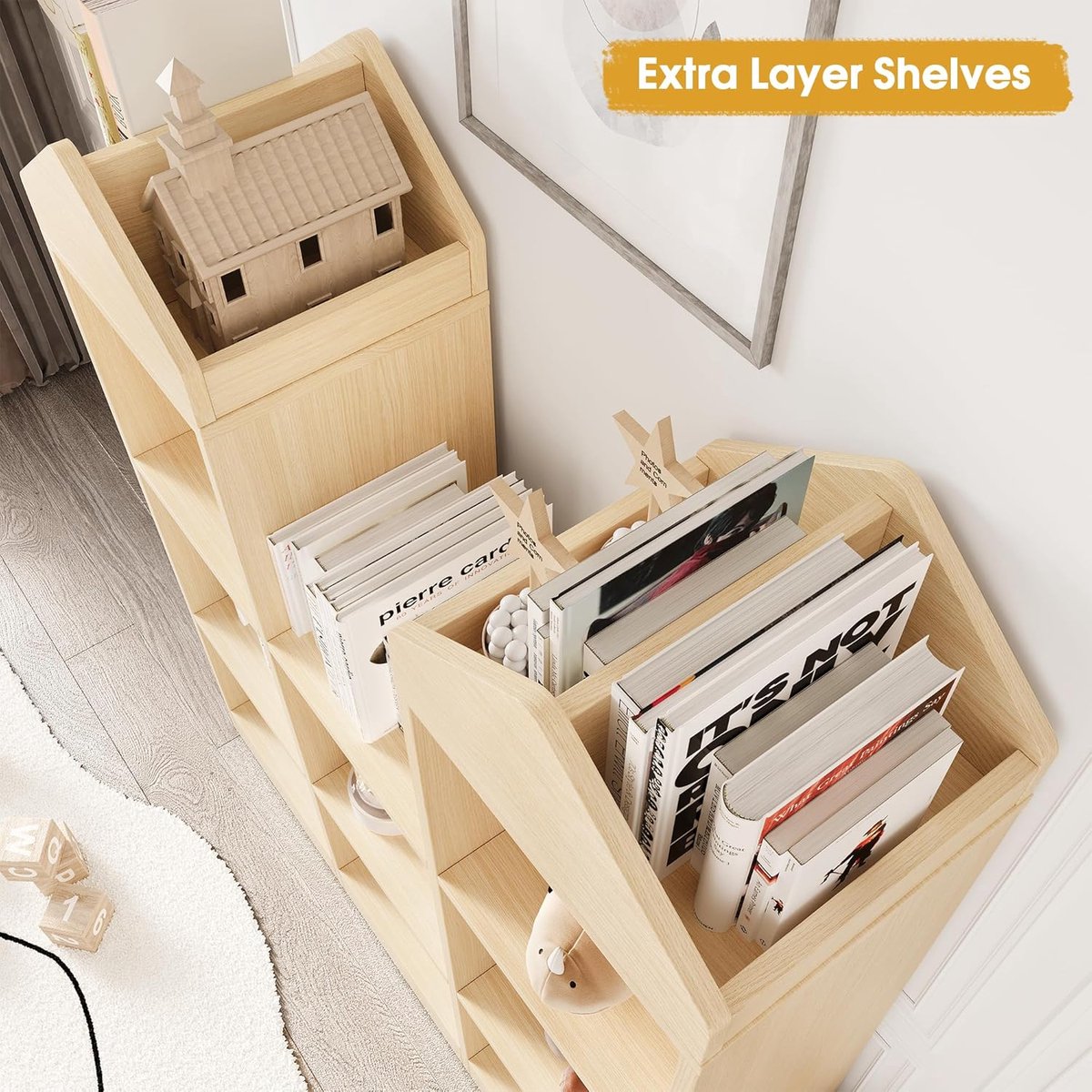 Kinderboekenkast en Speelgoedkast 2-in-1 – Montessori Opbergkast met 9 Vakken & Huisvorm Design – Kinderkamer Kast en Boekenrek 91x30x107 cm – abtkantoor