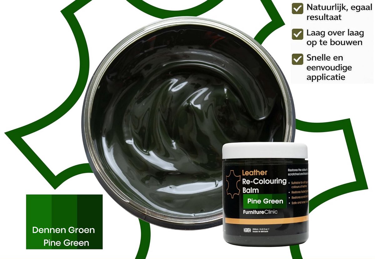 Leer Balsem - Kleur: Dennen Groen / Pine Green - Herstel en Beschermen van Versleten Leer en Lederwaar – Leather Re-Colouring Balm