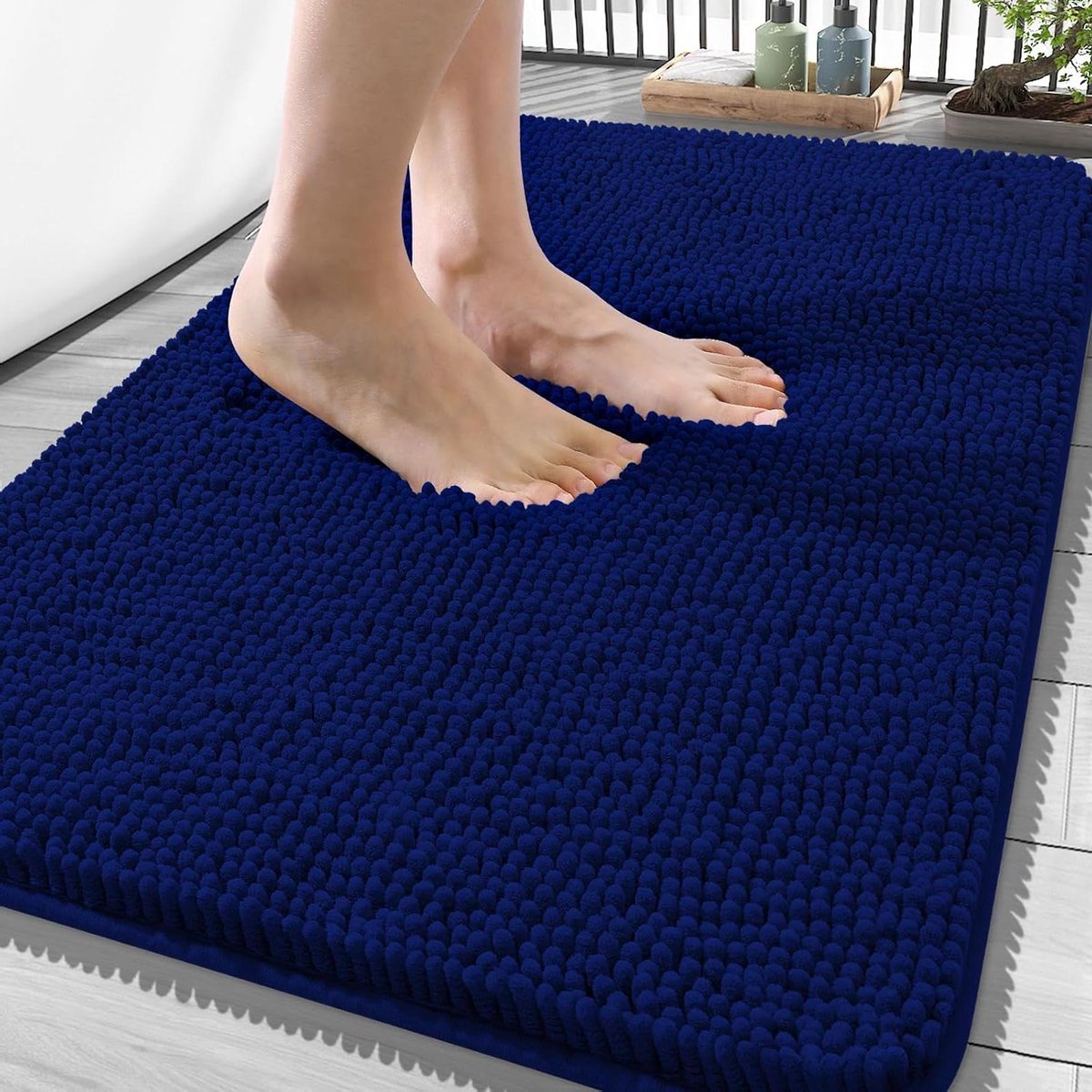 Badkamertapijt Chenille - Badmat Douchemat - Vocht Absorberen - Extra Zacht Hoogpolig - 53 x 86 cm - Donkerblauw