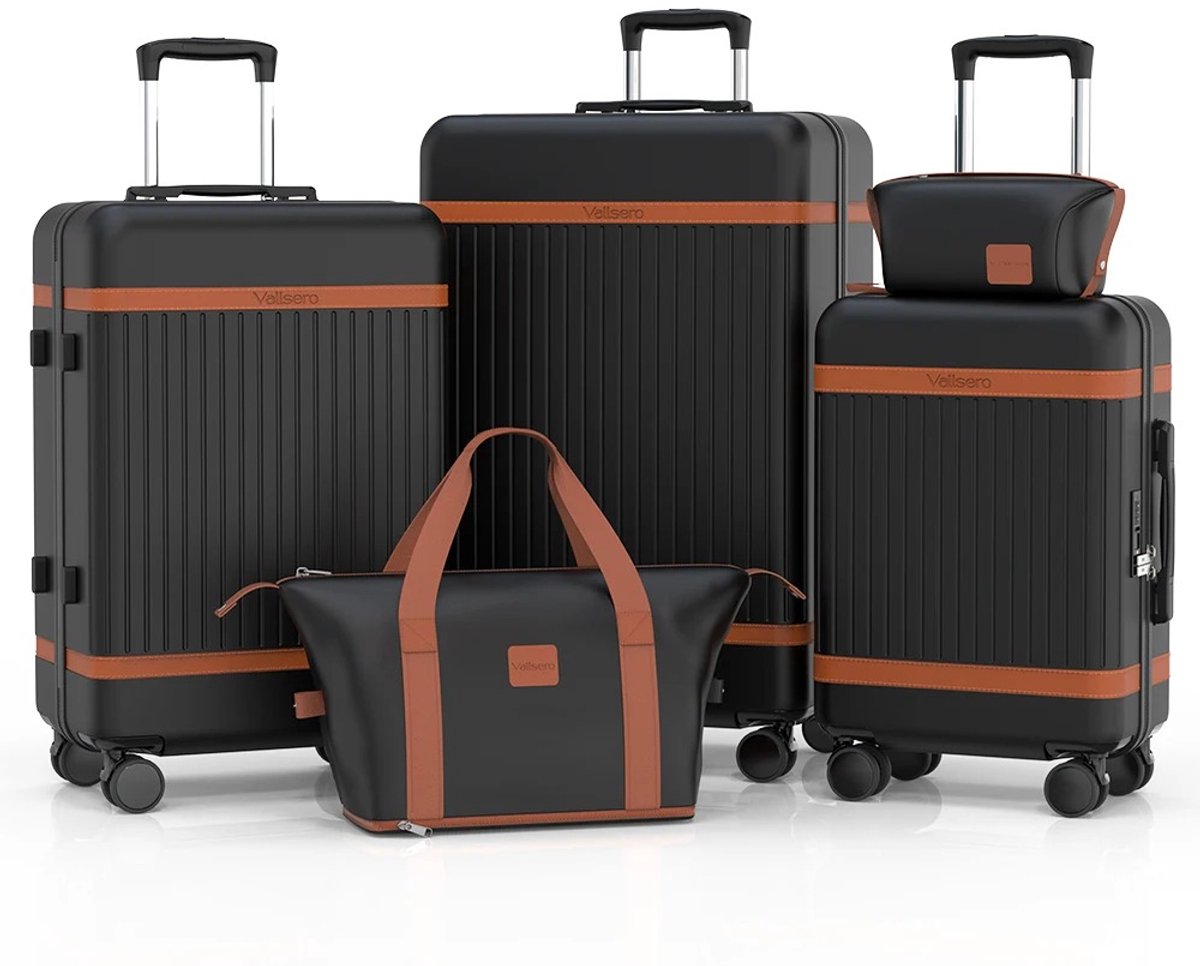 Geargalaxy bagageset - Koffers - Koffer - Kofferset - Handbagage - Ruimbagage - Reistas - Toilettas - Met slot - Hardcase - Zwart