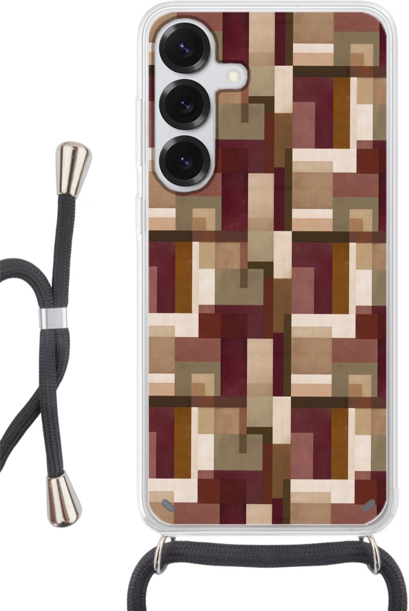 Telefoonhoesje Geschikt voor Samsung Galaxy S25 - Modern - Geometrie - Kleurrijk - Siliconen - Crossbody - Backcover met Koord - Telefoonhoesje met koord - Hoesje met touw Telefoonhoesje