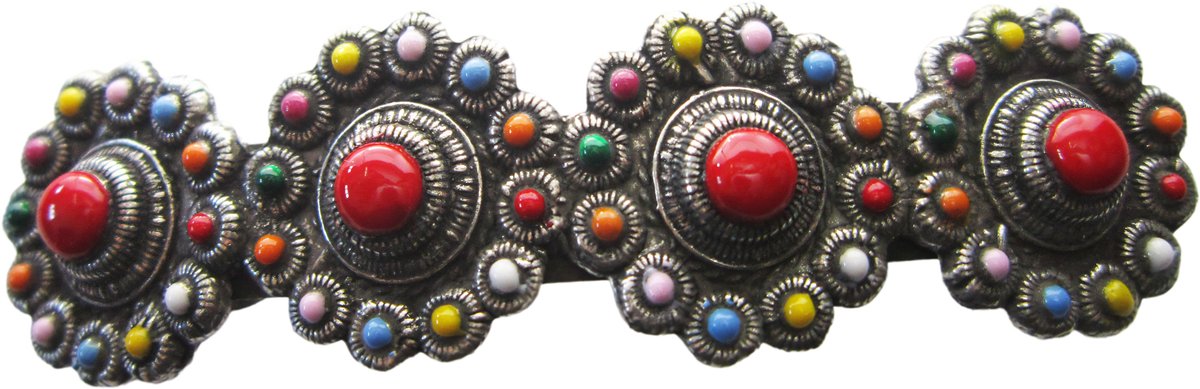 Zeeuws Meisje - Haarspeld zeeuwse knopen met regenboog kleuren emaille 8 cm, made in France haarclip, beste kwaliteit, klemt uitstekend.