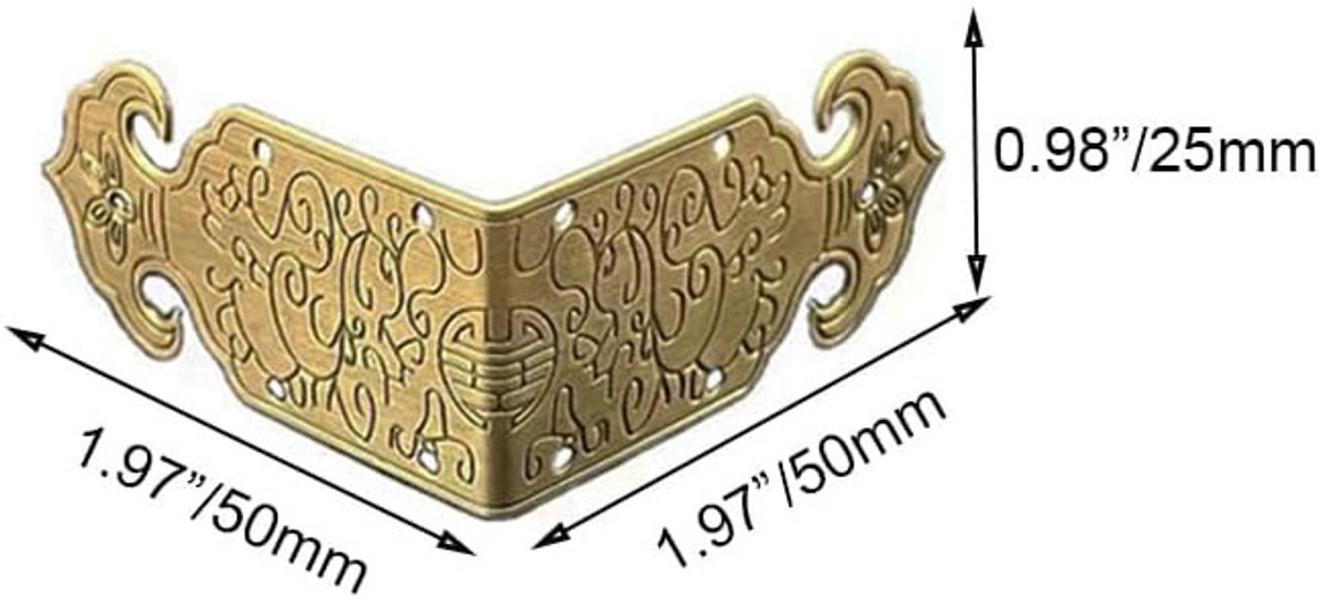 Metalen Hoekbeschermers - 4 stuks - Hoekbescherming voor boeken - Meubelrand Bescherming - Zinklegering - Vintage hoekbeschermers - Geschikt voor tafels, kasten, enz - 50 mm x 25 mm – foto 5