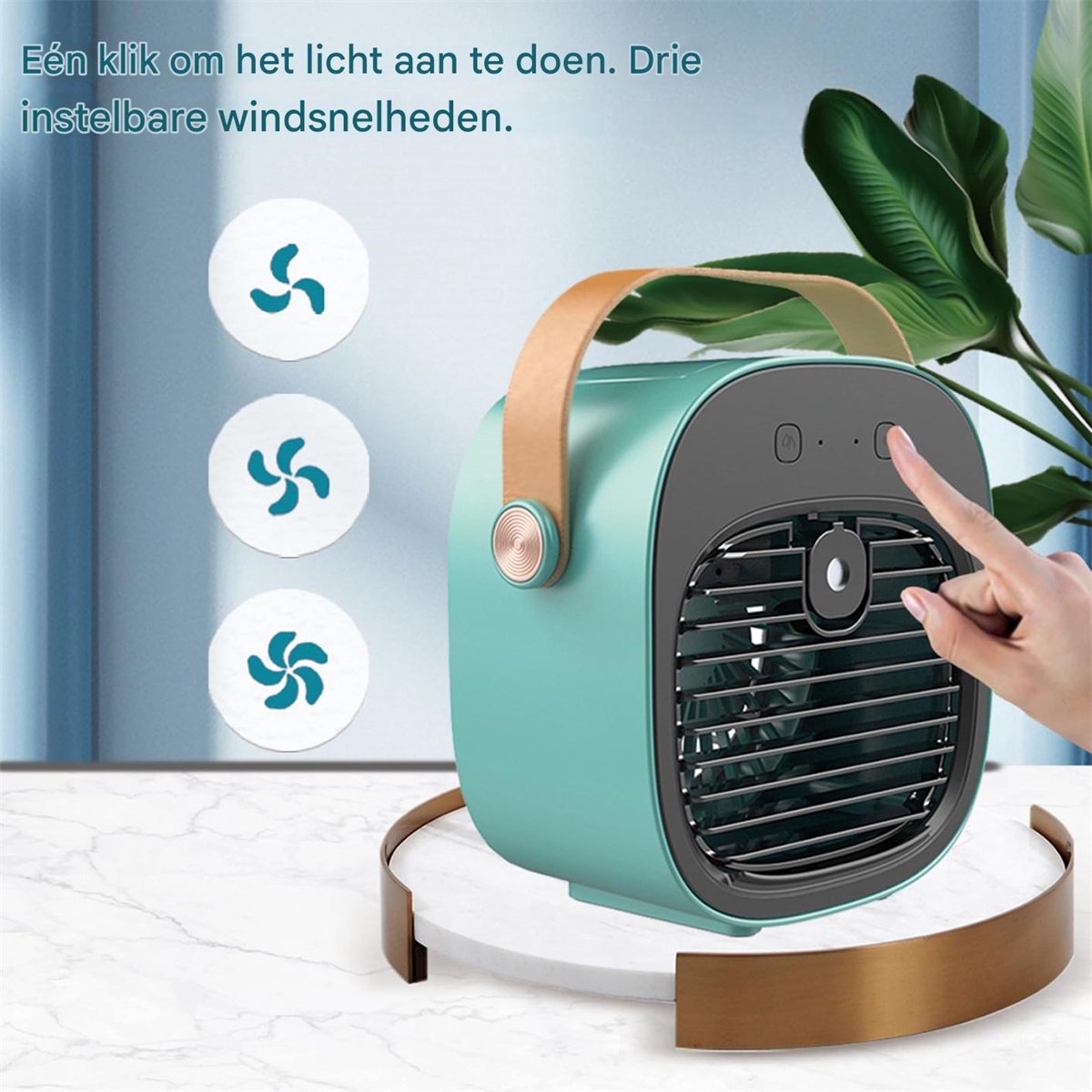 carmdering - Mini airco-kleine airco-4000mAh oplaadbare persoonlijke luchtkoeler-Mini-airconditioner met 3 snelheden - mini aircooler met water-Stille desktopkoelventilator voor thuis, slaapkamer, reizen, kantoor, buiten en binnen - Groen — afbeelding 6