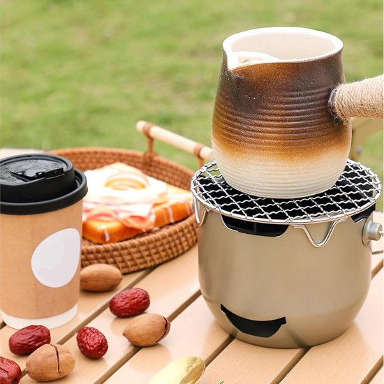 Draagbare houtskoolgrill - 15*12 cm - Mini houtskoolgrill - Draagbare houtskoolgrill voor buiten - Kleine buitengrill - Kleine grill voor buiten koken - Geschikt voor kamperen, barbecueën in de achtertuin, barbecueën in de camper en picknicks - Groen — afbeelding 4