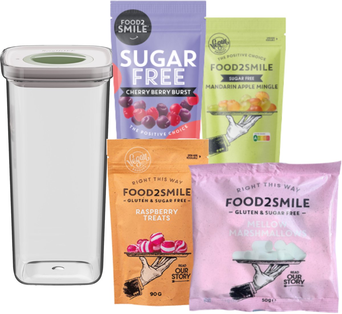 & FRIENDS | Food2Smile + Smart Seal 1.60L Cherry Berry Burst - Mandarin Apple Mingle - Berry Treats - Mellow Marshmallows - Transparant -