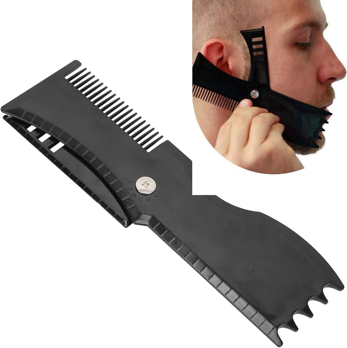 Verstelbare Baardvorm Tool met Kam en Styling Sjabloon, Compact Scheersjabloon voor Baardverzorging en Precisie Styling, Ideaal voor Mannen die hun Baard Willen Vormgeven