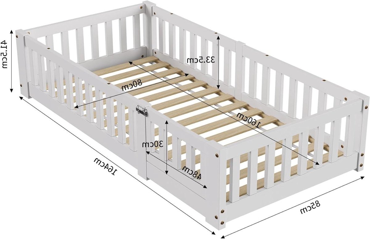 Kinderbed Vloerbed - Montessori Bed - Veilig Slapen - Afneembare Deur - 80x160 cm - Wit