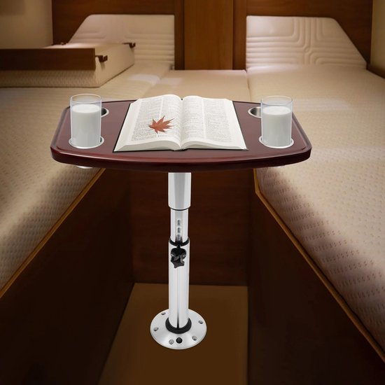 Lifero Tafel Caravan - Tafel Boot - Verstelbare Hoogte - Eettafel - Eiken Tafelblad met 4 Bekerhouders - 60×38cm - Bijzettafel — afbeelding 5