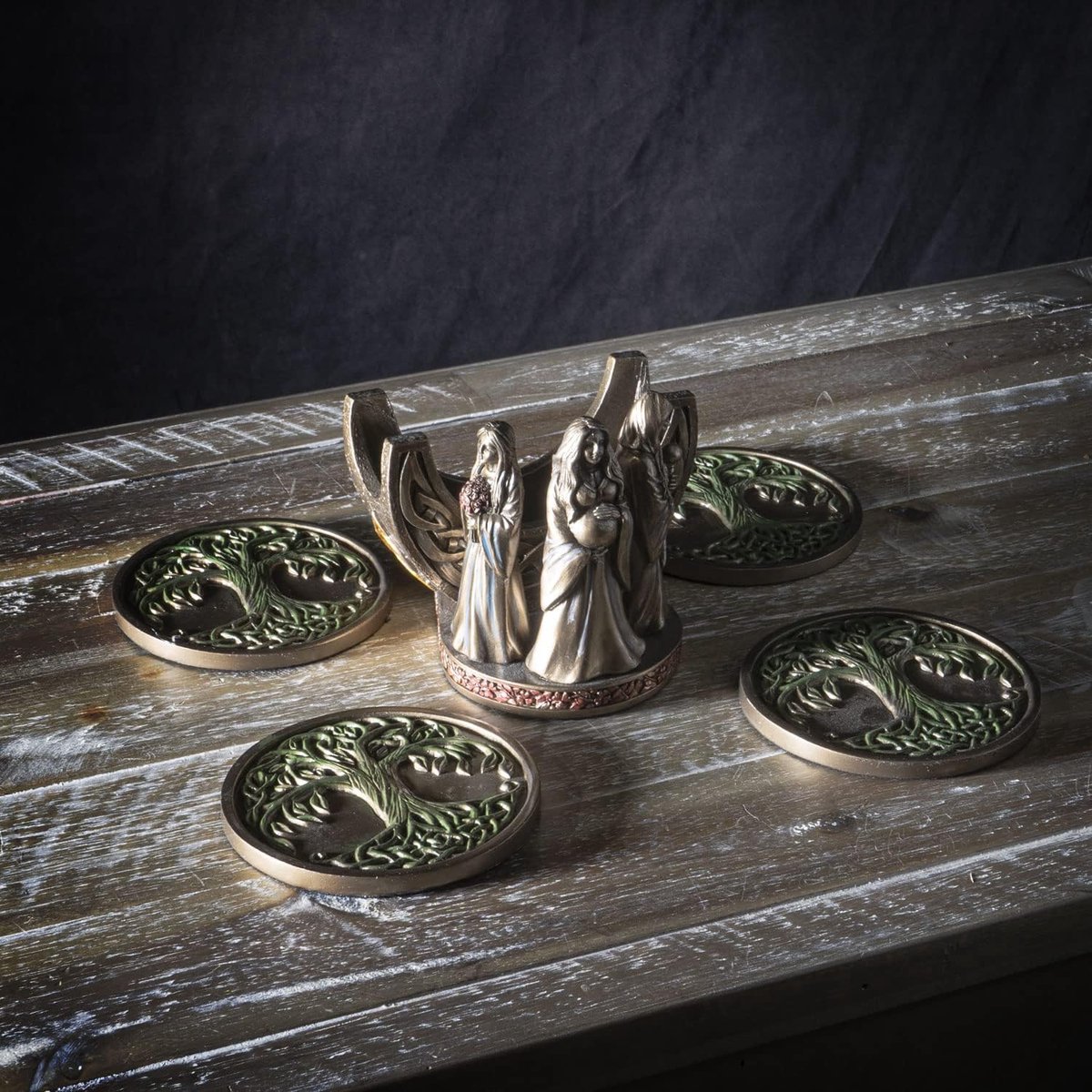Onderzetters Set - Drie-eenheid Godin - Dranken Beschermen - Handgeschilderd - 4 stuks - Brons