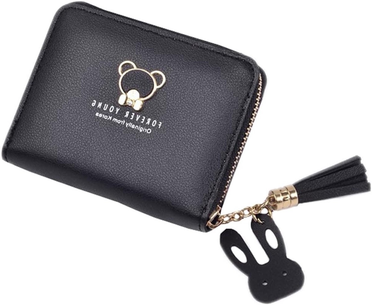 Schattige korte ritsportemonnee voor dames van PU-leer, mini clutch met meerdere vakken, zwart