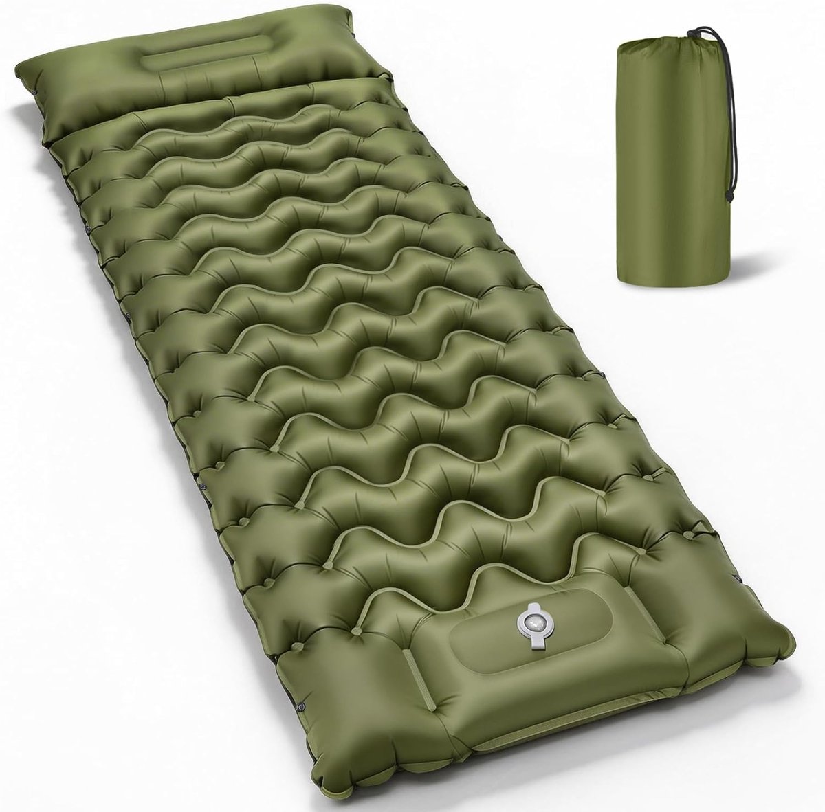 Camping Matras met Voetpomp - Opvouwbaar Matras - Vouwmatras - Camping Matje - Slaapmat - Logeer Matras - Luchtmatras - Kampeer Matras - Camping Bedje - Nylon/TPU - 196 x 70 x 10 cm - Groen - van Imperatoris