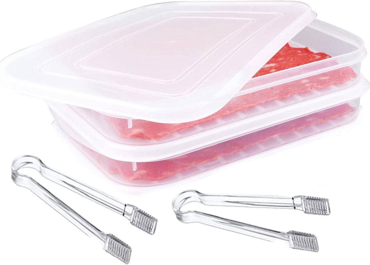 Spekcontainer Koelkast - Vleeswaren Opbergdoos - Voedsel Vers Houden - Luchtdichte Deksel - 24.5 cm - Transparant