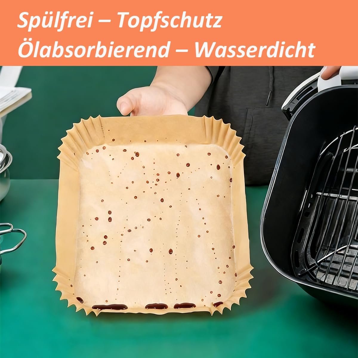 Airfryer Frituurpapier 100 stuks 21x17 cm, anti-aanbak, oliebestendig, compatibel Philips 4000, Ninja, Cosori - Afbeelding 5