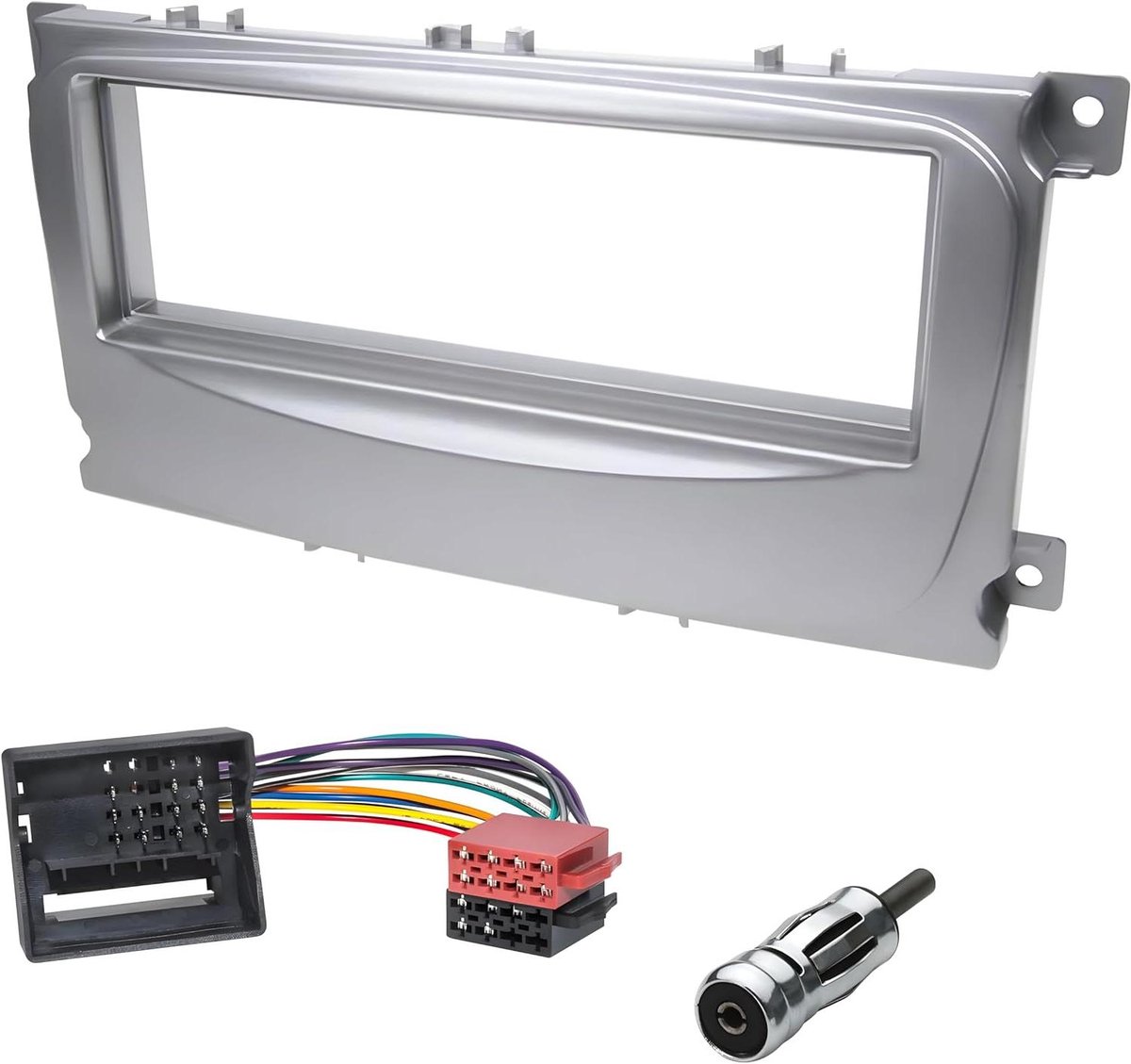 Radio paneel kit - Montageframe Auto - Autoradio Installatie - Specifiek voor Ford - 1 DIN - 182x58 mm - Zilver grijs