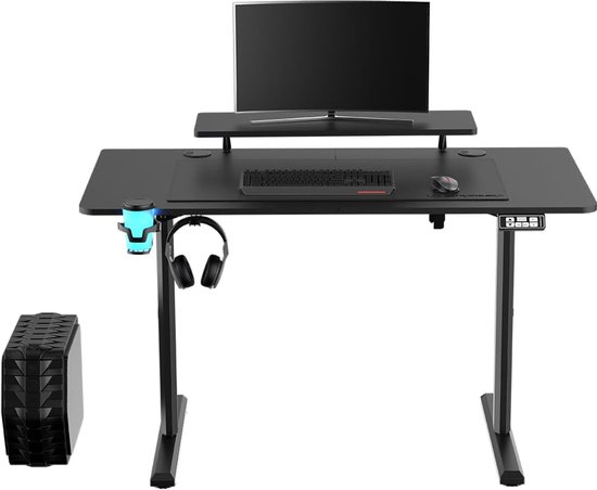 Gaming Bureau - Bureau met monitorplank - Comfortabel Werken - Elektrisch Verstelbaar - 120x60x72-117 CM - Zwart — afbeelding 4
