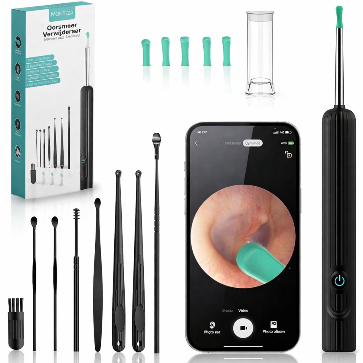 Montzys® Oorsmeer Verwijderaar met HD Camera - Oorreiniger & Oorspuit - Ear Cleaner met App - Inclusief Reinigingsset