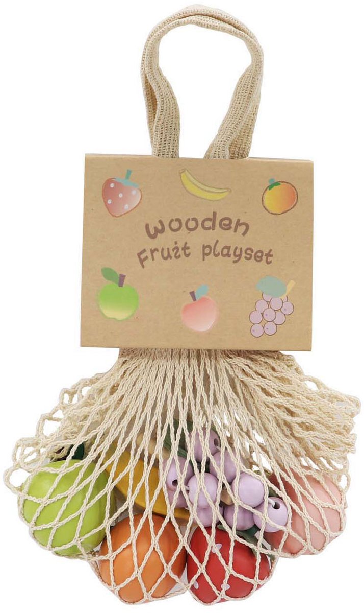 Lobbes houten speelgoedfruit in katoenen netje - educatief speelgoed.